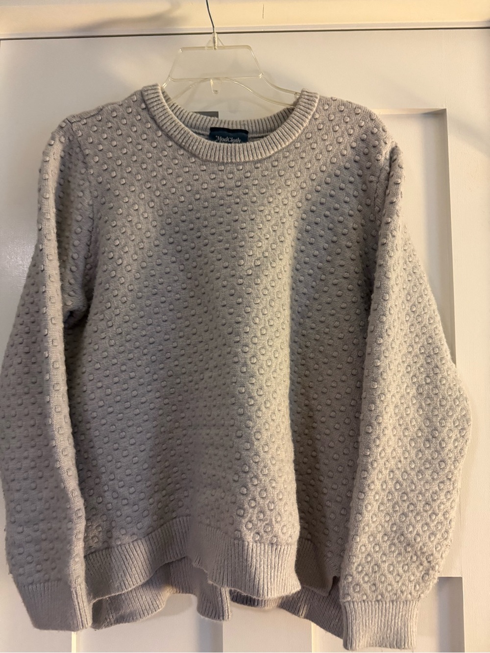 Light Gray Textured Dot Crewneck Sweater - Women's